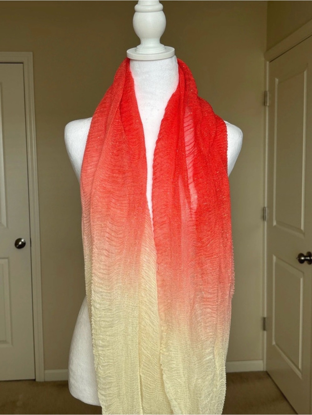 Big Buddha Ombre Red to Cream Lightweight Wrap Scarf
